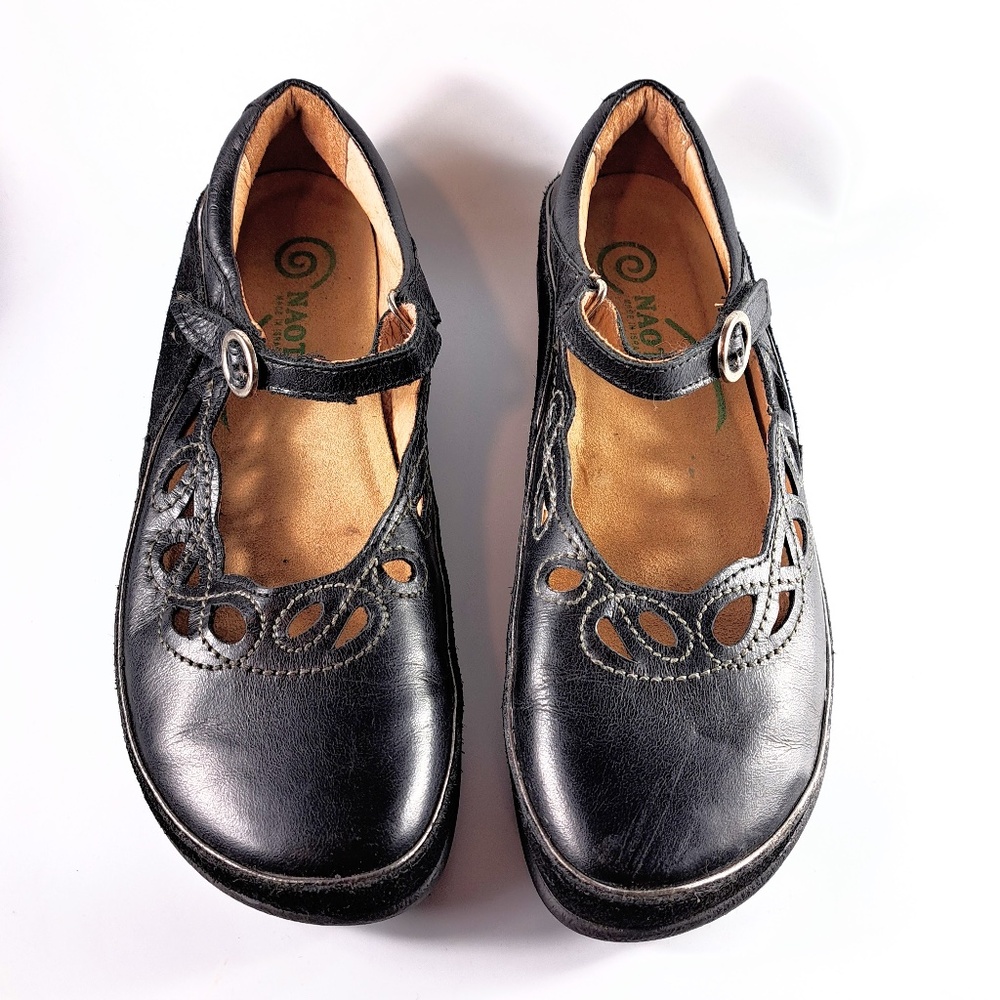 Naot Rahina Mary Jane Shoes Black Leather Cutout Comfort Size 37